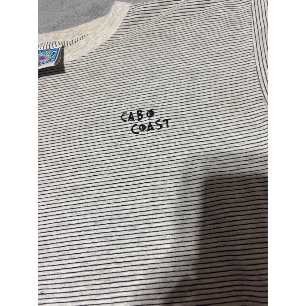 Cabo Coast Mens M Black White Striped Short Sleeve Shirt Made in USA VTG Ringer - Picture 6 of 9